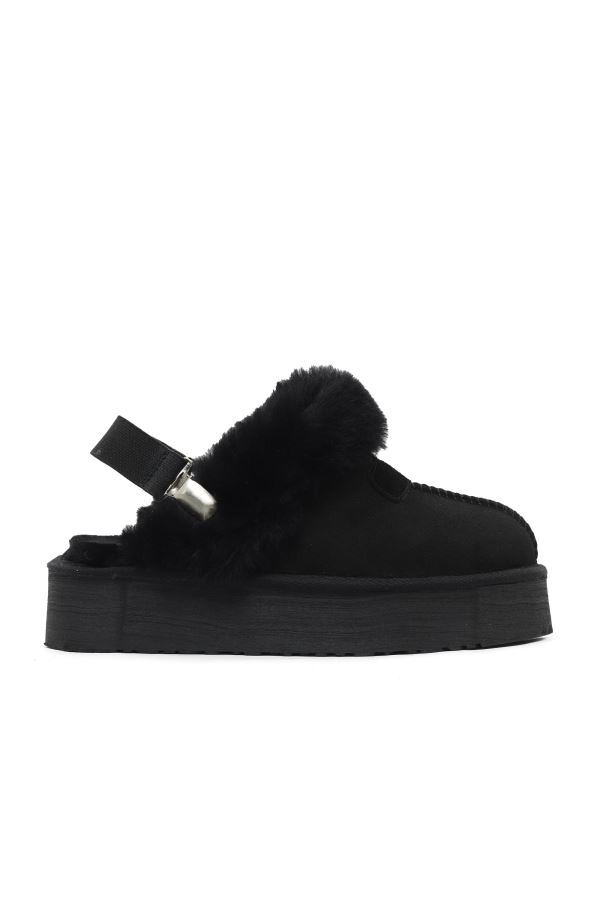 Siyah Süet Kadın Az Topuklu Terlik