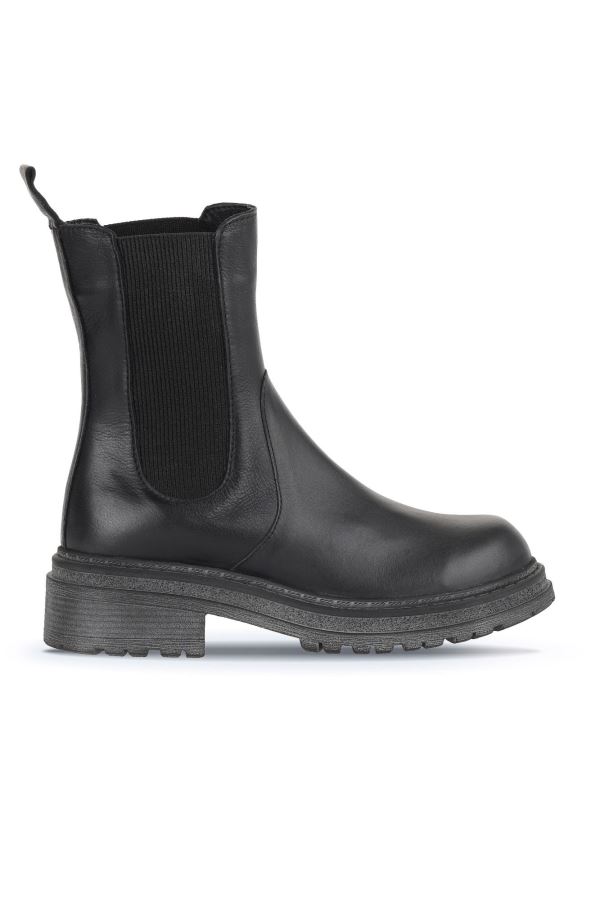 Siyah Deri Kadın Topuklu Bot