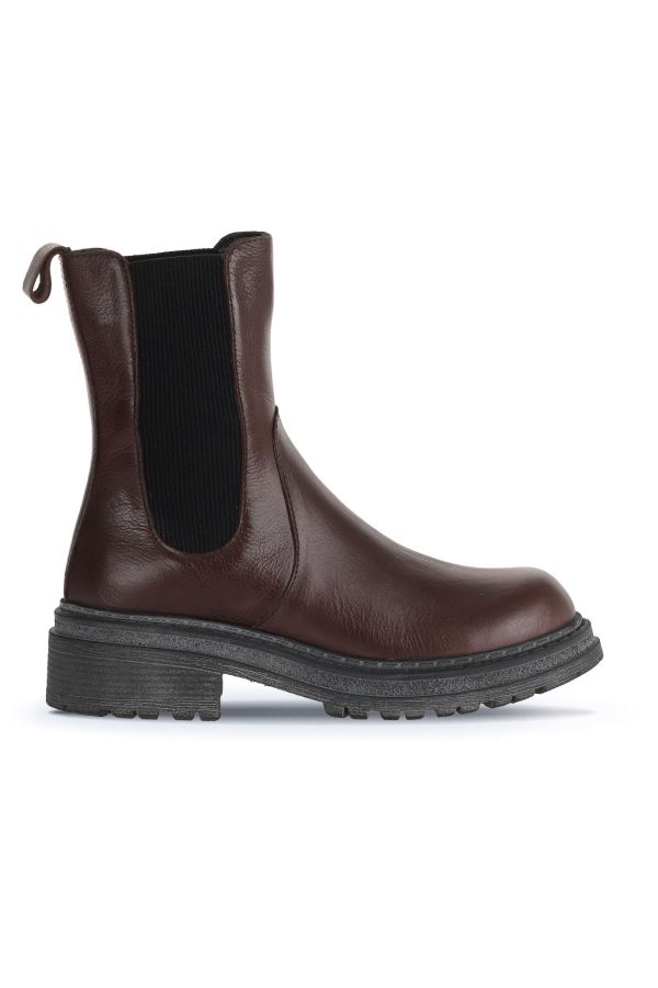 Kahverengi Deri Kadın Topuklu Bot