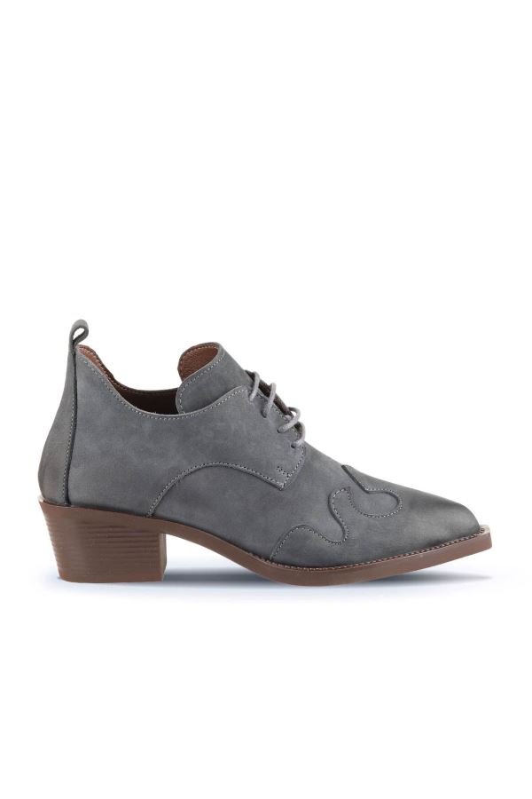 Gri Nubuk Kadın Topuklu Bot