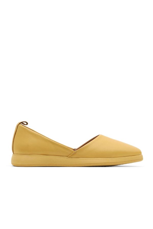 Sarı Deri Kadın Düz Babet