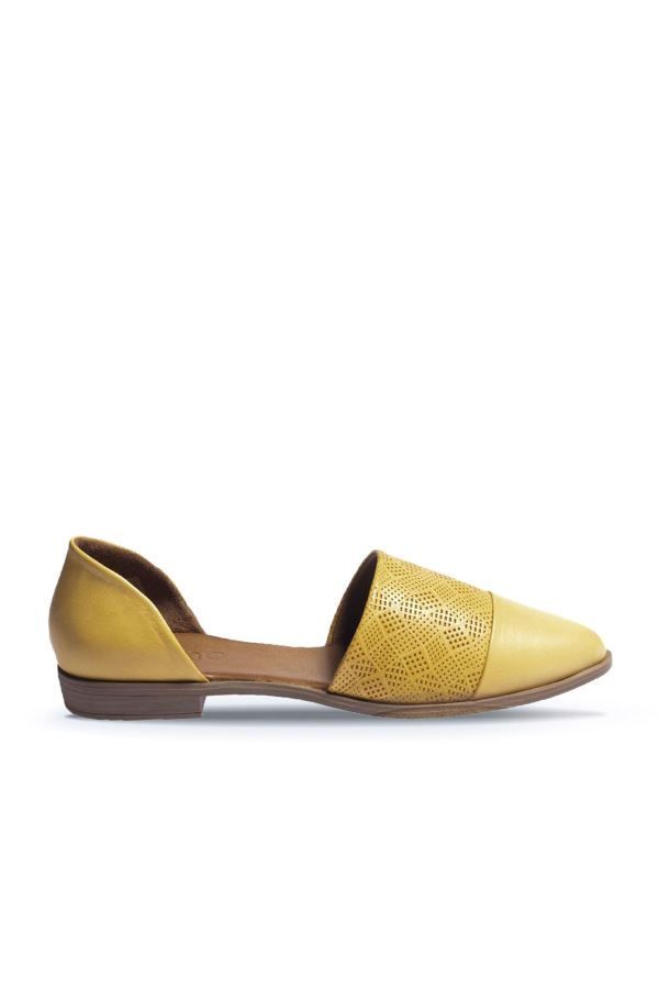 Sarı Deri Kadın Düz Babet