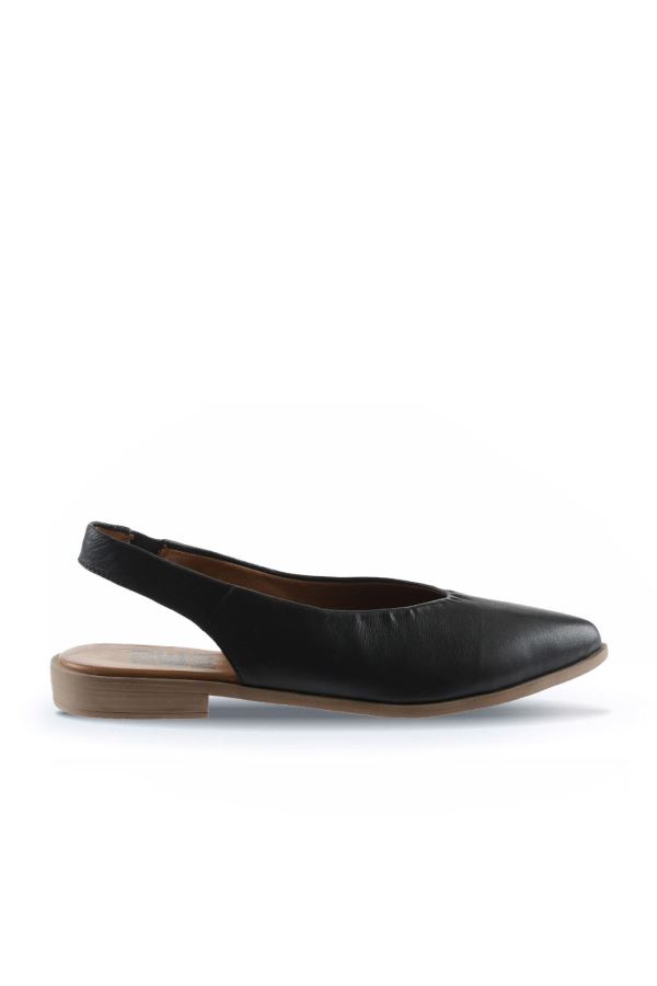 Siyah Deri Kadın Düz Babet