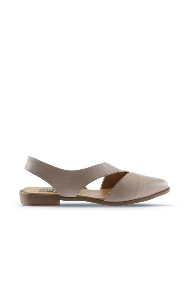 Gri Deri Kadın Düz Sandalet