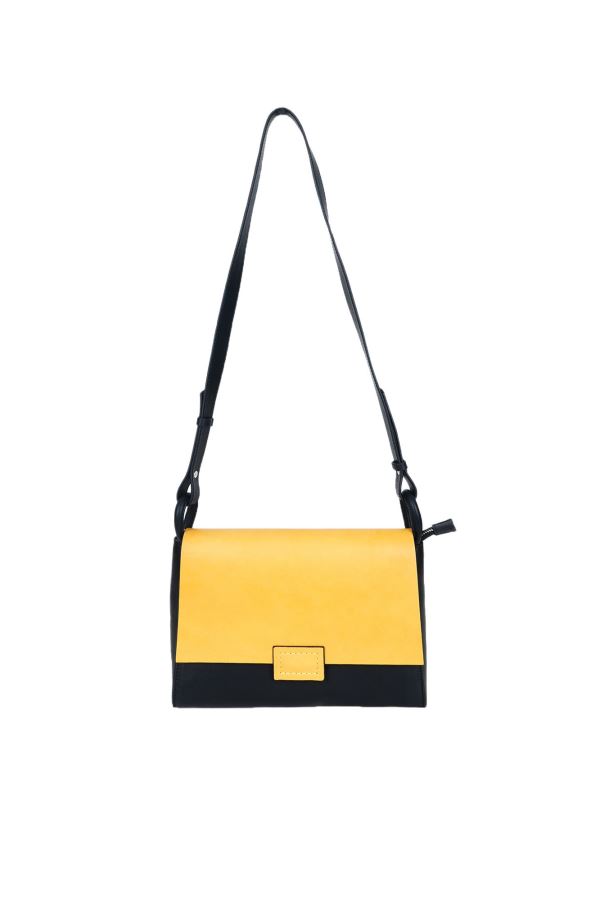 Siyah Sarı Deri Kadın Çapraz Çanta