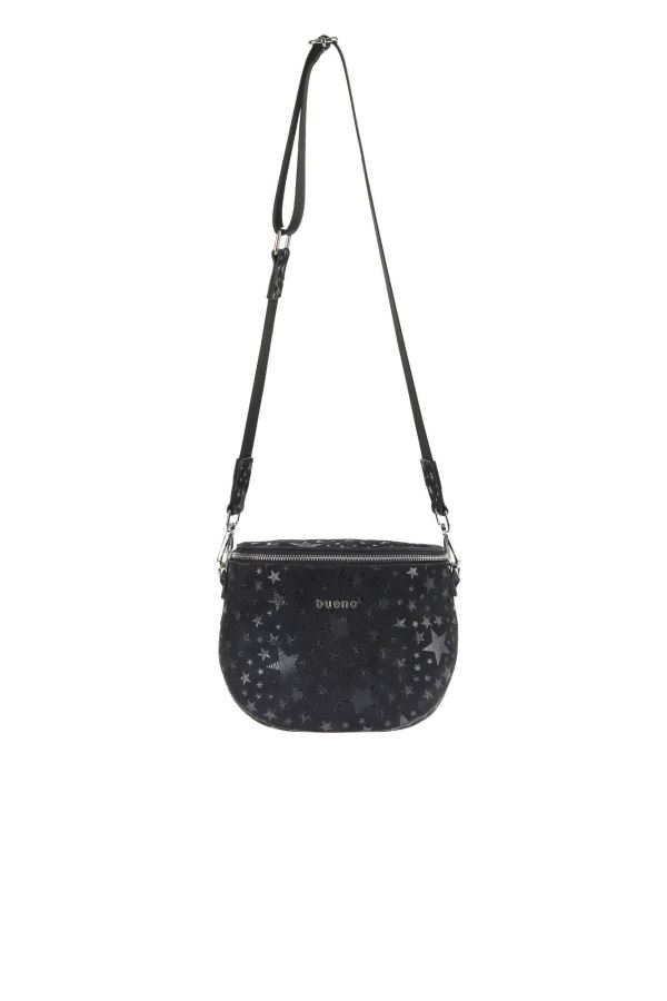 Siyah Yıldızlı Süet Deri Kadın Çapraz Çanta