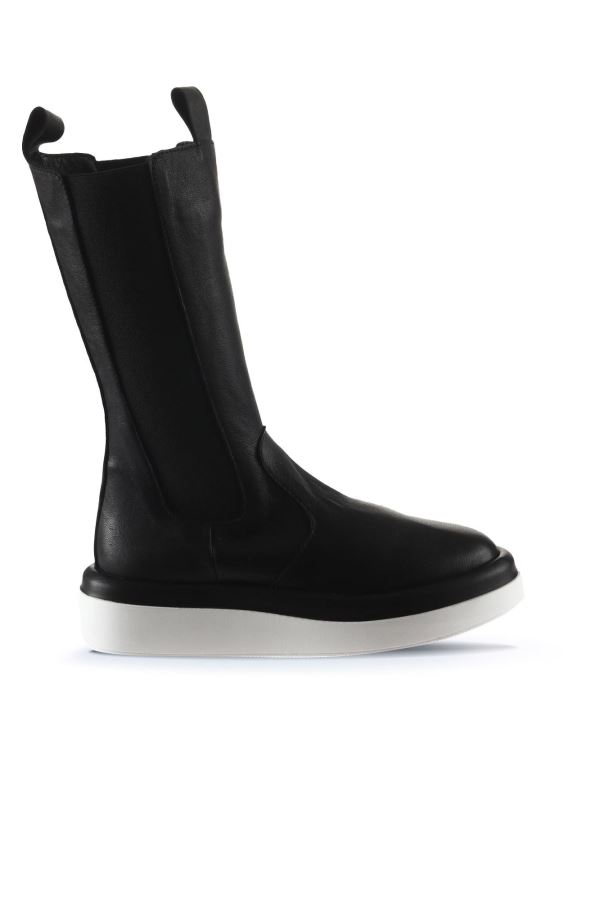 Siyah Deri Kadın Dolgu Topuklu Bot