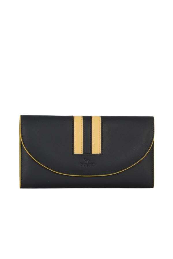 Siyah Sarı Deri Kadın Cüzdan
