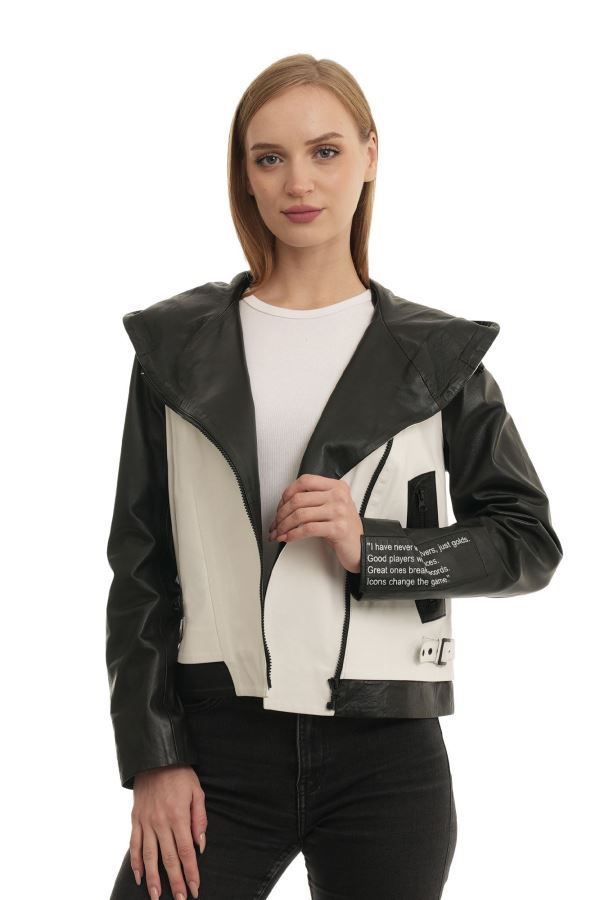 Beyaz Nappa Kadın Deri Mont 