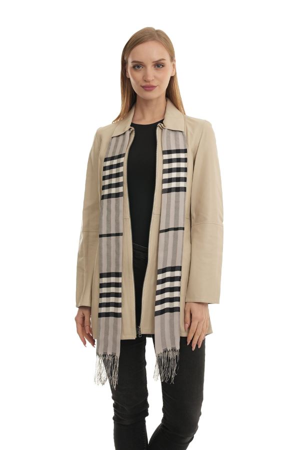 Bej Pitikare Kadın Deri Mont