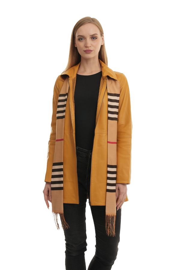 Sarı Pitikare Kadın Deri Mont