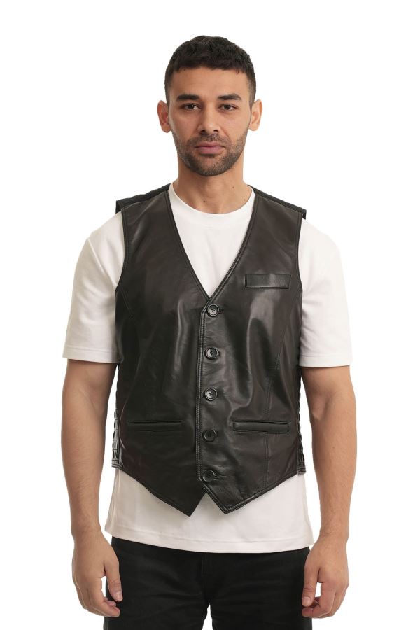 Siyah 132 Natural Deri Erkek Deri Yelek