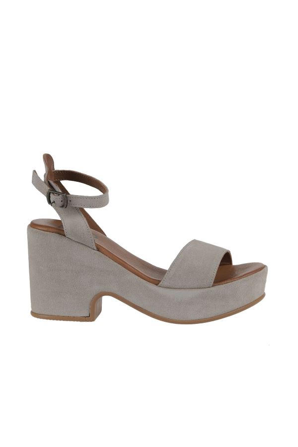 Bej Süet Kadın Topuklu Sandalet 