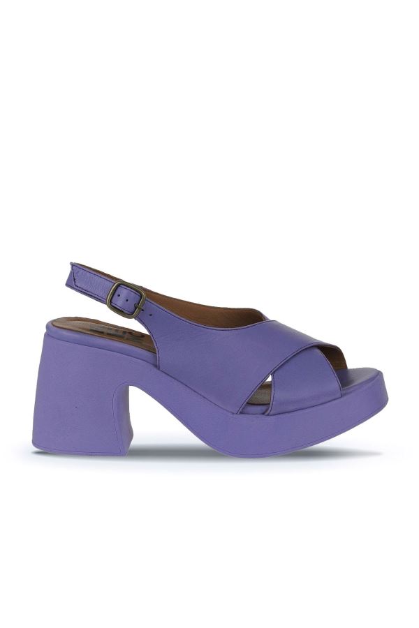 Lila Deri Kadın Topuklu Sandalet