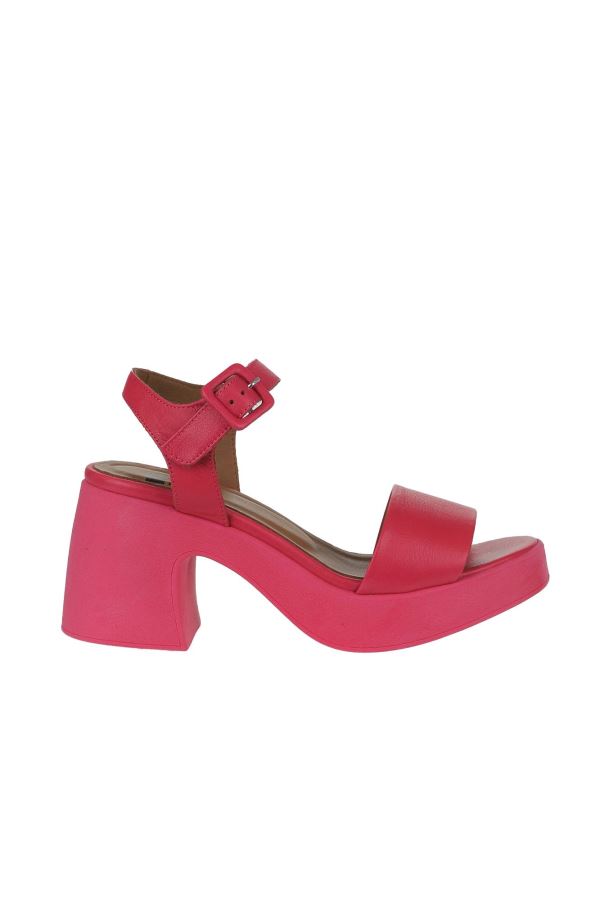 Fuşya Deri Kadın Topuklu Sandalet