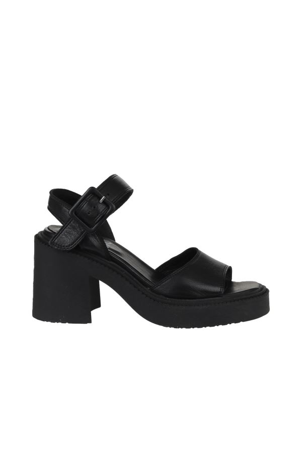 Siyah Deri Kadın Topuklu Sandalet