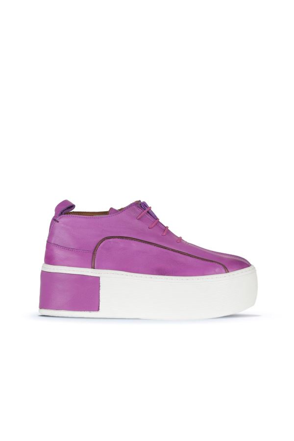 Lila Deri Kadın Dolgu Topuklu Ayakkabı 