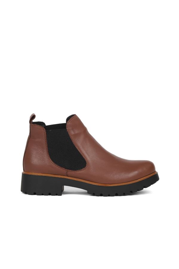 Kahverengi Deri Kadın Dolgu Topuklu Bot