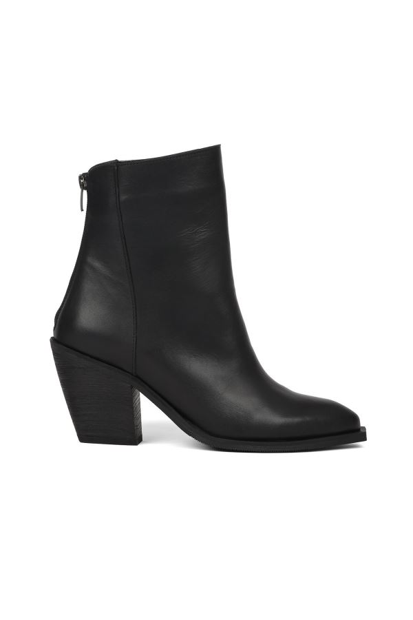 Siyah Deri Kadın Topuklu Bot