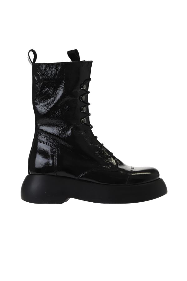 Siyah Kırışık Rugan Kadın Dolgu Topuklu Bot