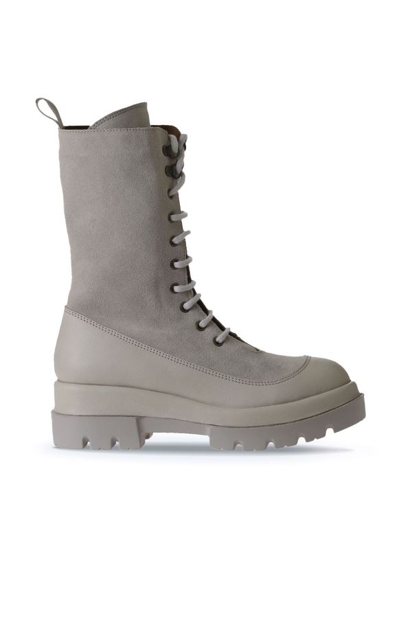 Bej Deri-Süet Kadın Dolgu Topuklu Bot