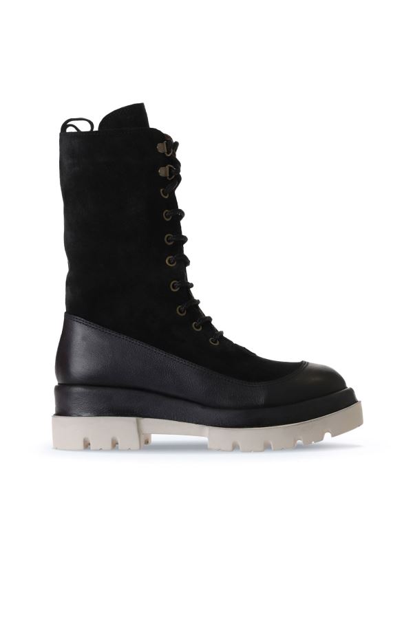 Siyah Deri-Süet Kadın Dolgu Topuklu Bot