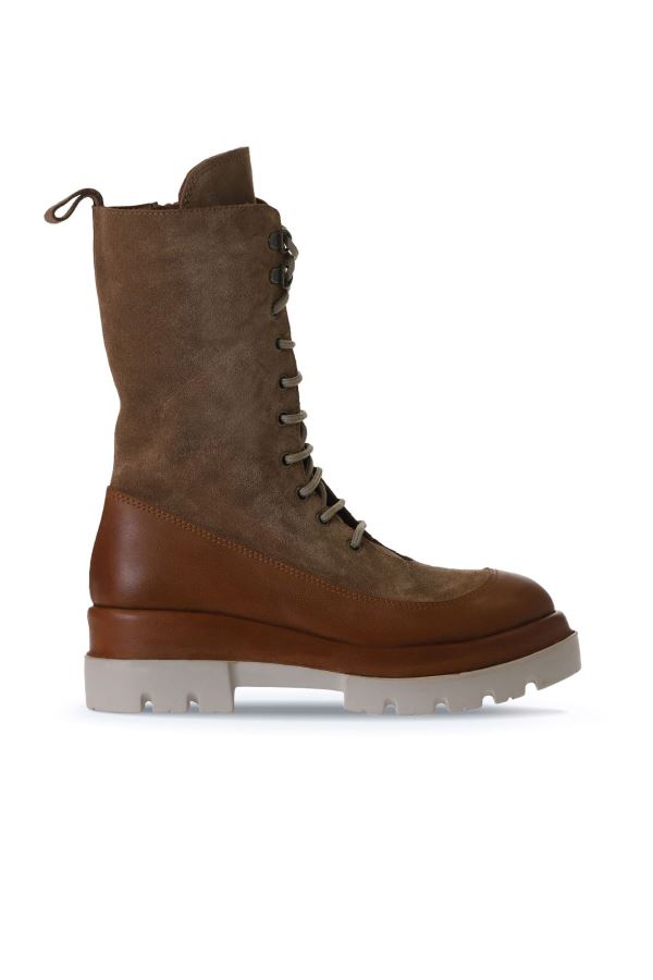 Taba Deri-Süet Kadın Dolgu Topuklu Bot