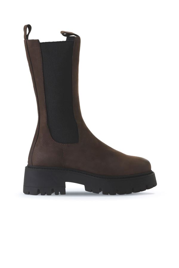 Kahverengi Koyu Nubuk Kadın Dolgu Topuklu Bot