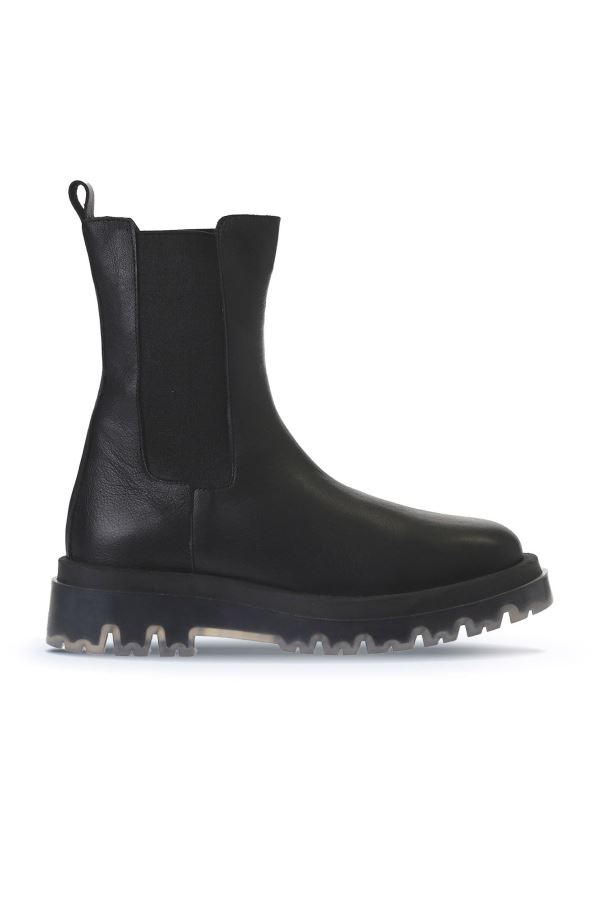 Siyah Deri Kadın Dolgu Topuklu Bot