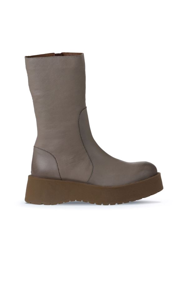 Vizon Açık Deri Kadın Dolgu Topuklu Bot