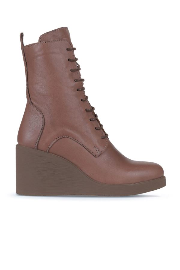 Vizon Koyu Deri Kadın Dolgu Topuklu Bot