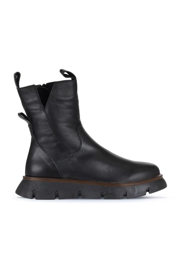 Siyah Deri Kadın Dolgu Topuklu Bot