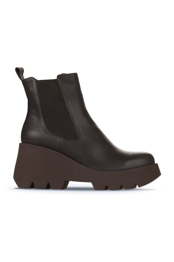 Kahverengi Deri Kadın Dolgu Topuklu Bot