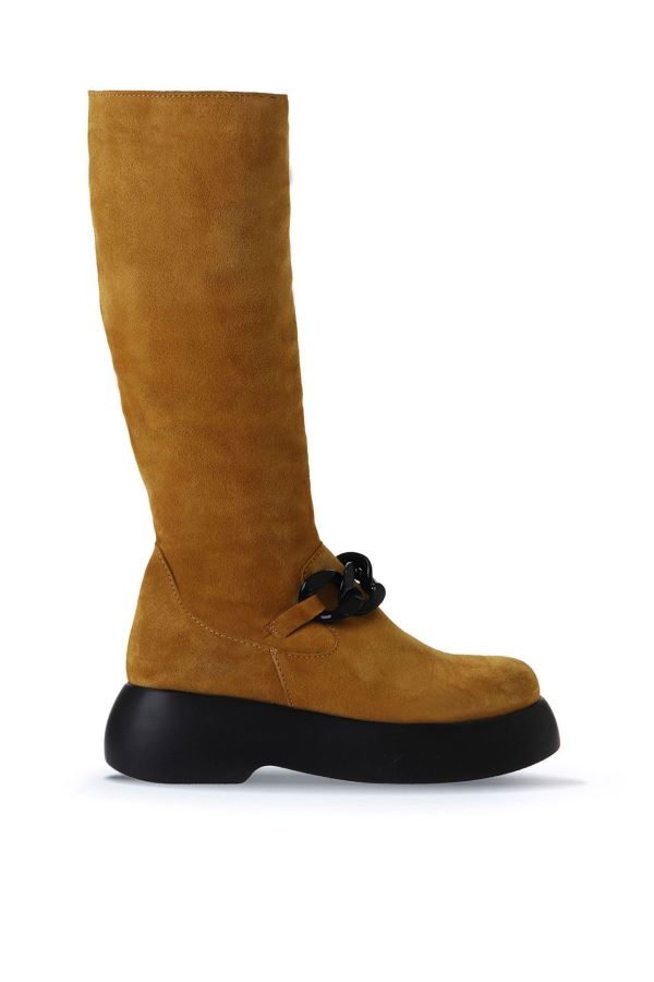 Sarı Süet Kadın Dolgu Topuklu Çizme