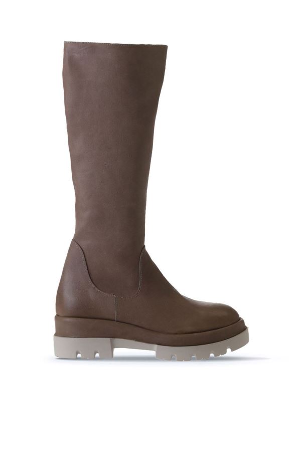 Vizon Deri Kadın Düz Çizme