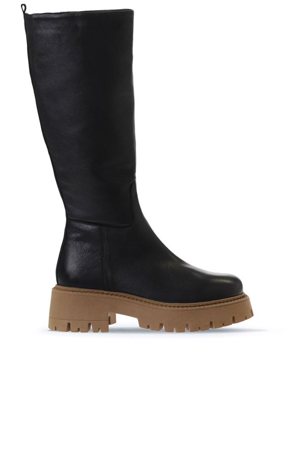 Siyah Deri Kadın Düz Çizme