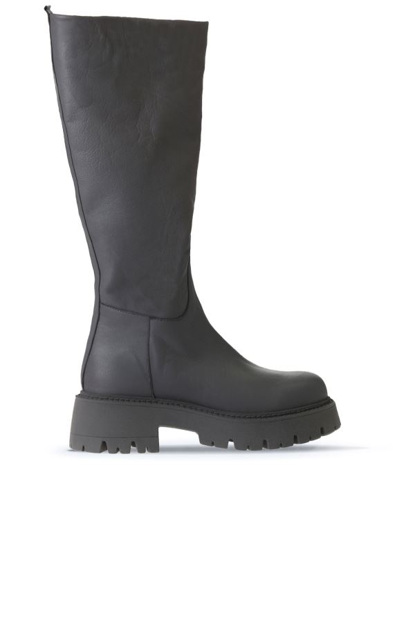 Gri Deri Kadın Düz Çizme