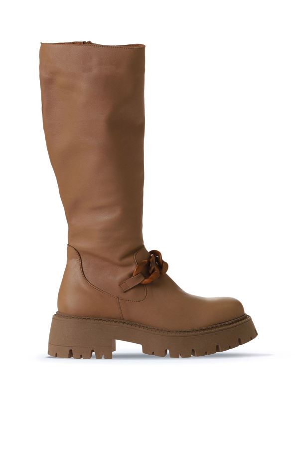 Taba Açık Deri Kadın Düz Çizme