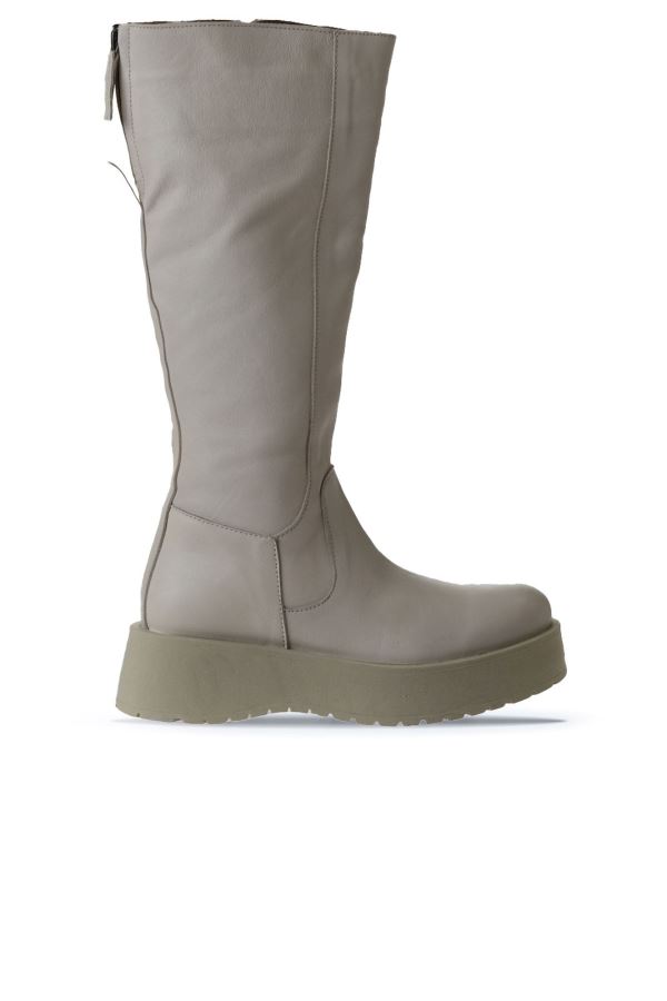 Bej Deri Kadın Dolgu Topuklu Çizme