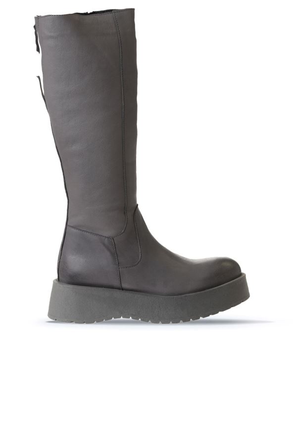 Gri Deri Kadın Dolgu Topuklu Çizme 