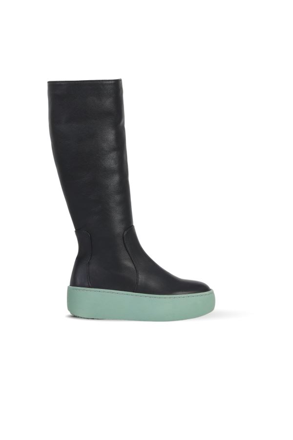 Siyah Yeşil Deri Kadın Dolgu Topuklu Çizme