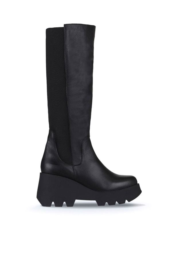 Siyah Deri Kadın Dolgu Topuklu Çizme