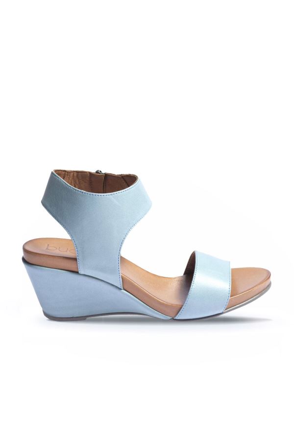 Mavi Deri Kadın Dolgu Topuklu Sandalet