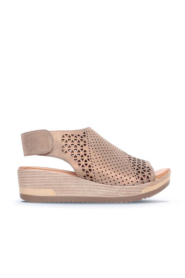 Vizon Deri Kadın Dolgu Topuklu Sandalet