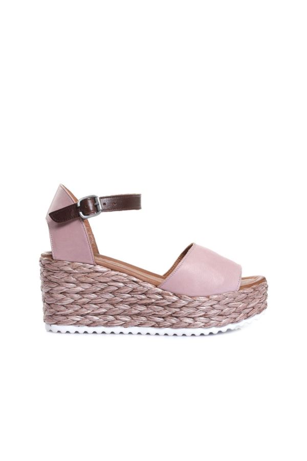 Gül Kurusu Deri Kadın Dolgu Topuklu Sandalet