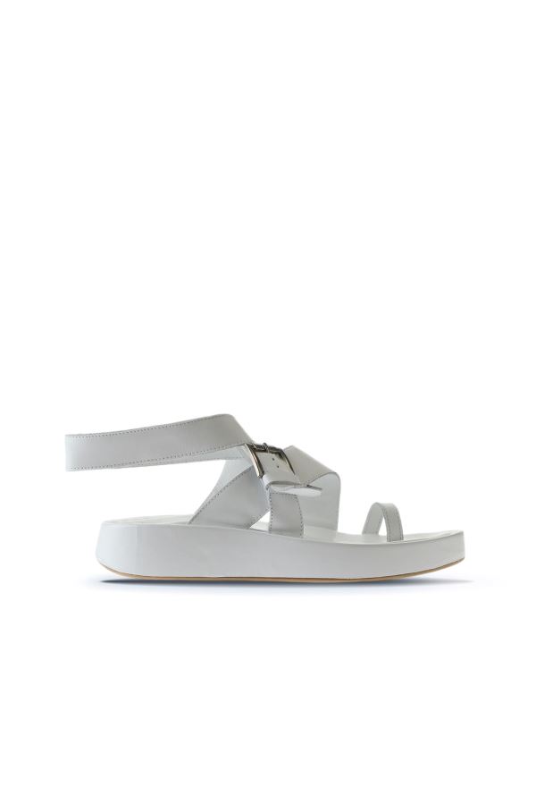 Beyaz Deri Kadın Parmak Arası Sandalet 