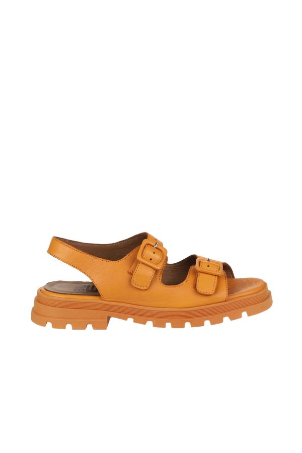 Turuncu Deri Kadın Düz Sandalet