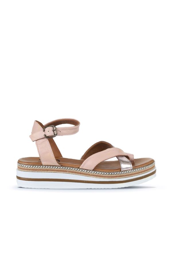 Gül Kurusu Deri Kadın Düz Sandalet