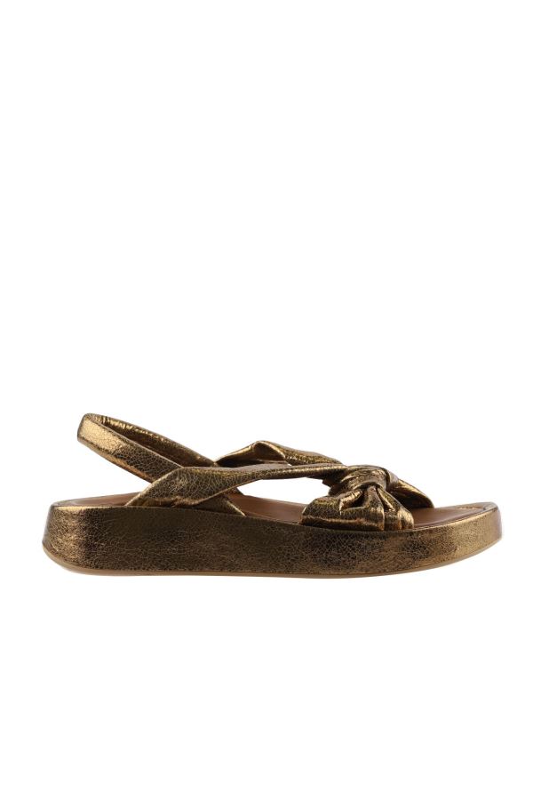 Bronz Deri Kadın Dolgu Topuklu Sandalet 