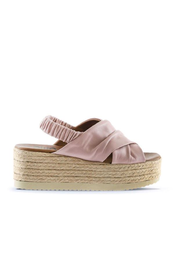 Gül Kurusu Deri Kadın Dolgu Topuklu Sandalet